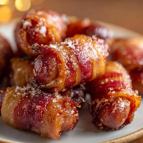 A plate of bacon wrapped little smokies, ready to be cooked.