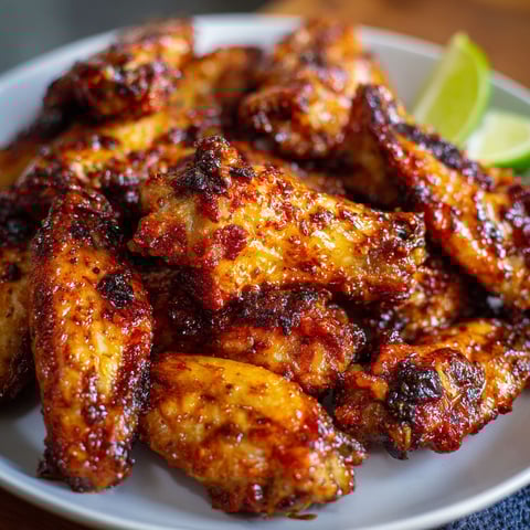 A plate of Hot Honey Chicken Wings is served on a dining table.