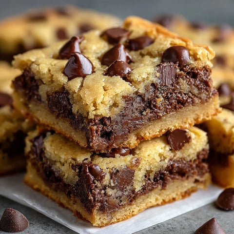 A stack of delicious chocolate chip cookie bars.