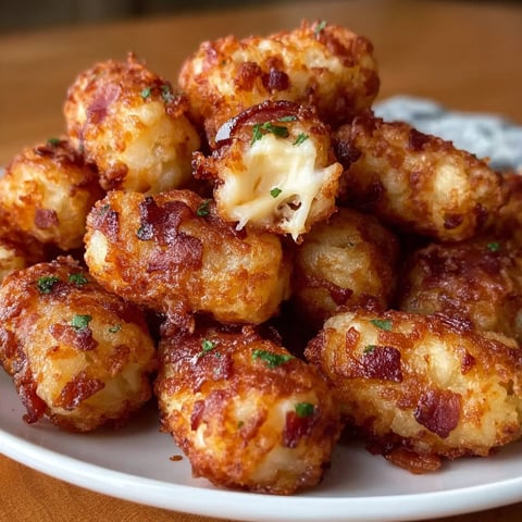 A plate of bacon and cheese homemade tater tots.