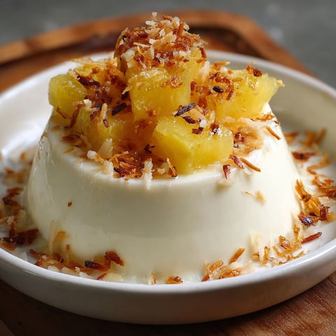 A delicious dessert made with coconut cream and pineapple, served in a white bowl.