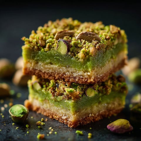 A close-up of a delicious pistachio dream cookie bar.