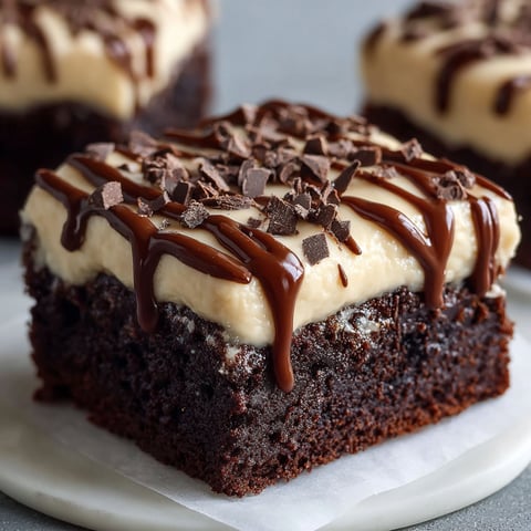 A close up of a Baileys Irish Cream brownie with chocolate drizzle.