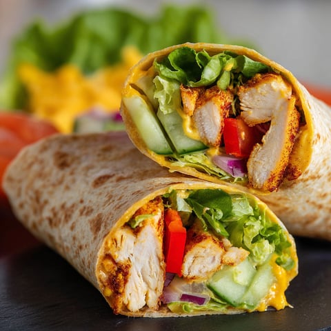 A delicious Honey Mustard Chicken Wrap is served on a plate.