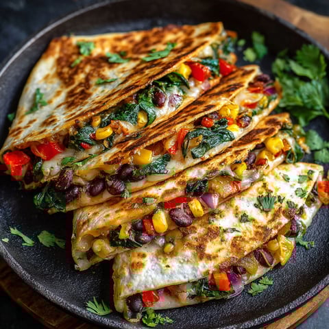 A delicious and easy veggie quesadilla with melty cheese.