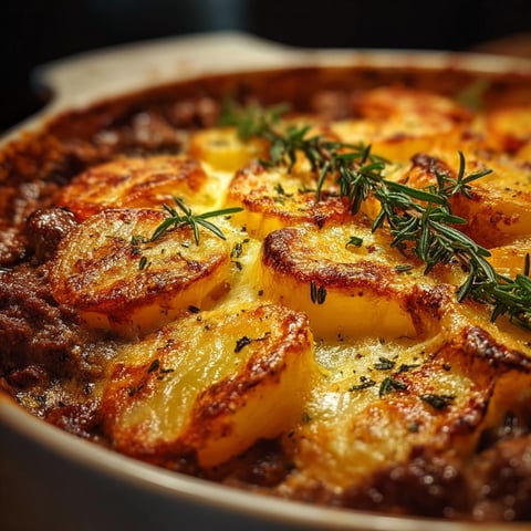 A delicious Cheesy Beef and Potato Bake, ready to be served.