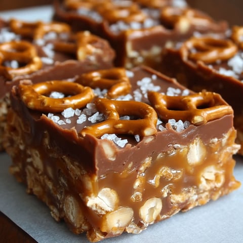 A close up of a delicious salted caramel pretzel bar.