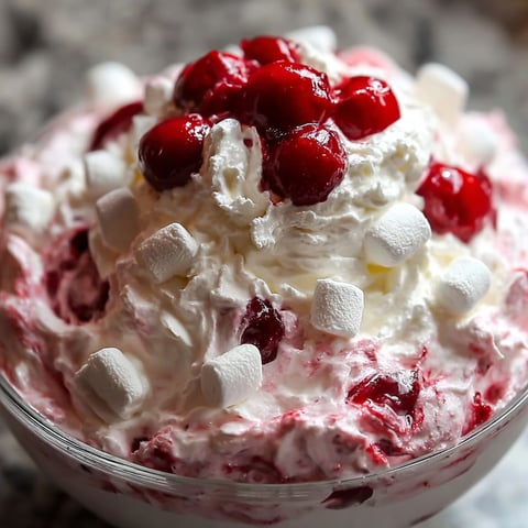 A bowl of Cherry Cheesecake Fluff with whipped cream on top.
