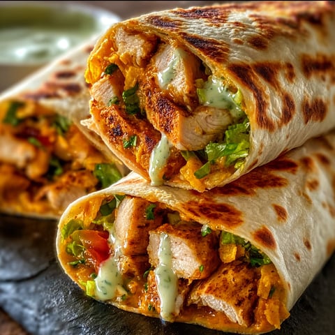 A delicious Chipotle Ranch Grilled Chicken wrap is served on a black plate.