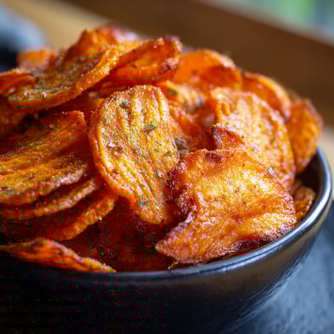 A bowl filled with air fryer carrot chips.