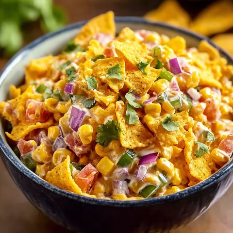 A bowl filled with Frito Corn Salad, a delicious and healthy dish made with corn, tomatoes, onions, and spices.