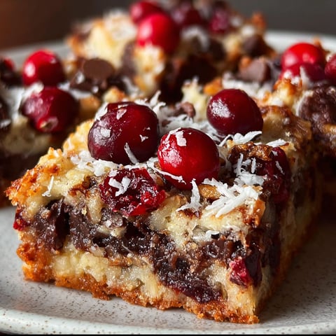 A slice of Dark Chocolate Cranberry Magic Bars on a plate.