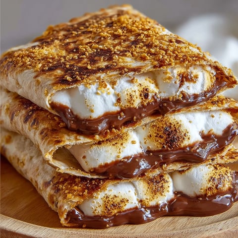 A delicious S'Mores Crunchwrap Ore is drizzled with chocolate sauce, making it a mouth-watering treat.