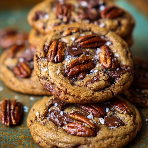 A stack of Brown Butter Bourbon Cookies with pecans and chocolate chips.