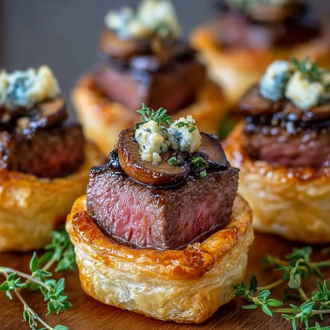A close up of a delicious Mini Beef Wellington Bites.