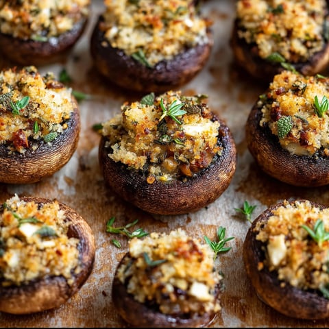 A plate of vegan stuffed mushrooms with a variety of toppings.