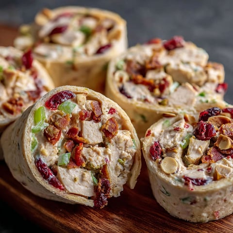 A plate of vegan pinwheels, filled with meat and vegetables, are displayed on a wooden table.
