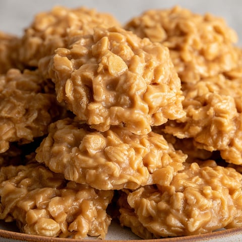 A plate of peanut butter no bake cookies.