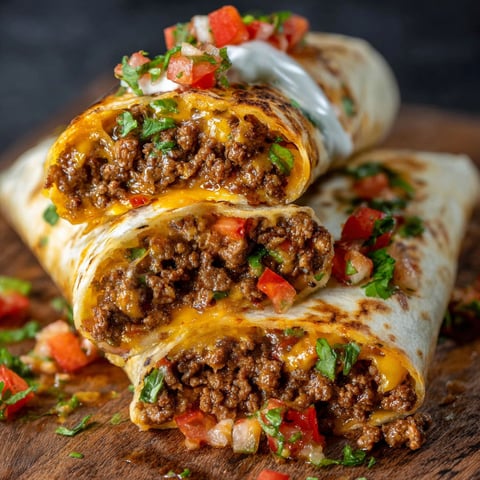 A delicious Beef Meximelt Cheesy Taco is served on a wooden platter.