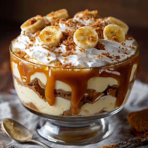A delicious dessert made with bananas, caramel, and biscoff cookies.