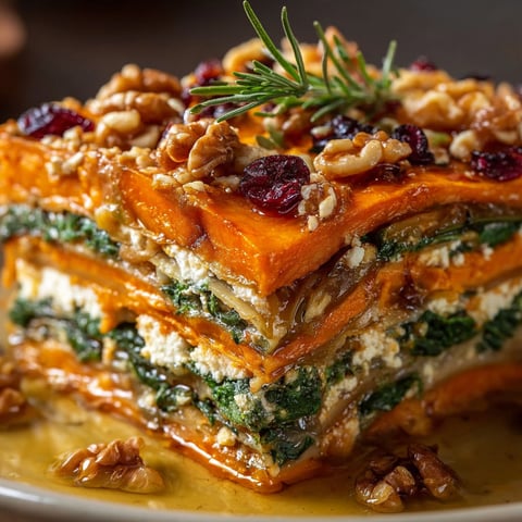 A delicious Layered Sweet Potato Lasagna is presented on a plate.