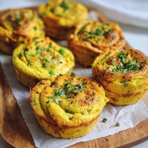 A wooden cutting board holds a tray of Chickpea Frittata Muffins.