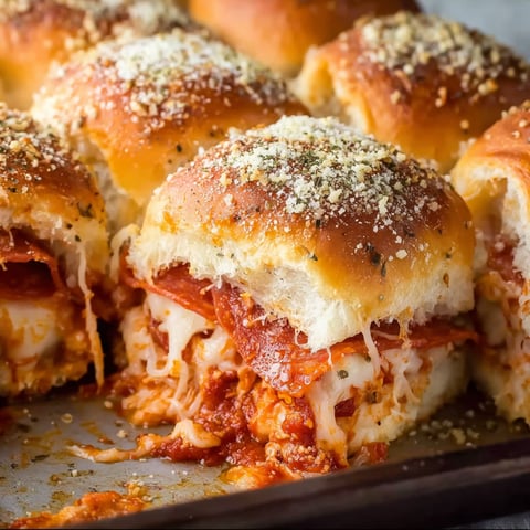 A tray of pizza sliders with cheese and pepperoni toppings.