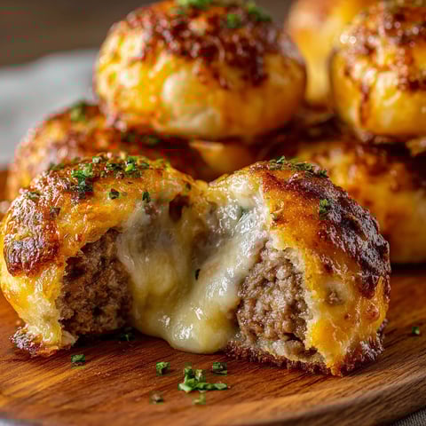 A close up of a delicious garlic Parmesan cheeseburger bomb.