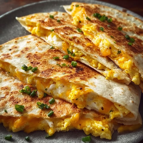 A delicious Cheddar Egg Quesadilla is served on a plate.