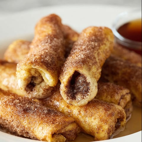 French toast roll-ups with a drizzle of syrup.