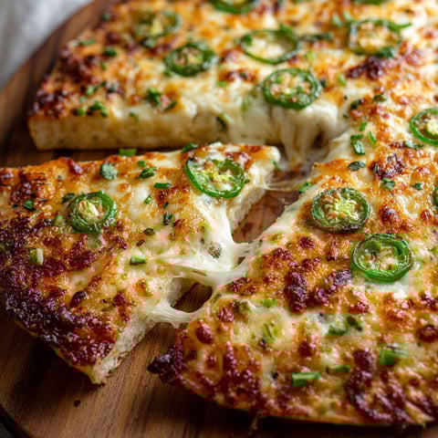 A slice of Jalapeño Popper Pizza with melted cheese and jalapenos.