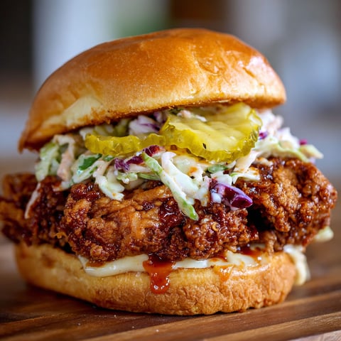 A delicious Nashville Hot Fried Chicken Sandwich is served on a bun with various toppings.