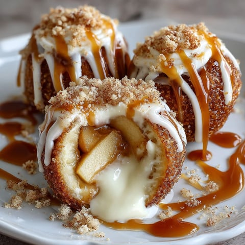Three delicious caramel apple pie bombs on a plate.