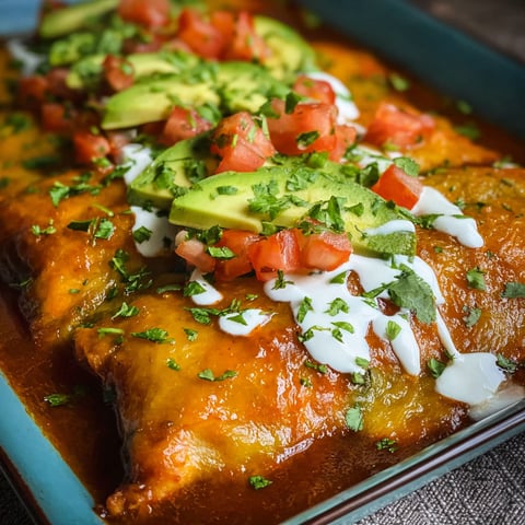 A delicious chile relleno enchilada casserole is served in a blue dish.