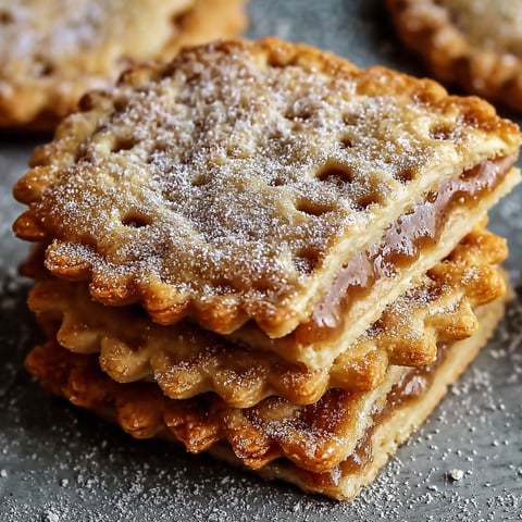 A stack of three Honey Peach Cream Cheese Cupcakes with powdered sugar on top.