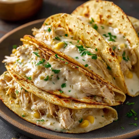 A plate of delicious white chicken chili tacos.