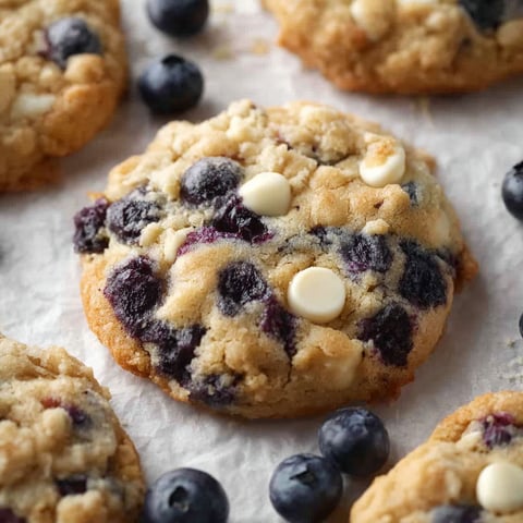 A close up of a delicious Blueberry Muffin Cookie with chocolate chips.