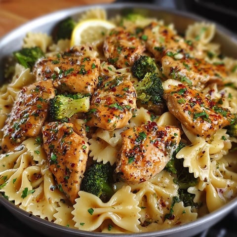 A delicious meal of Cowboy Butter Lemon Bowtie Chicken with Broccoli.