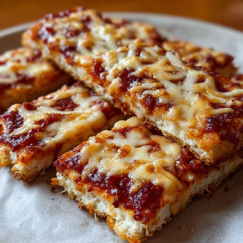 A plate of cottage cheese pizza strips with tomato sauce and cheese.