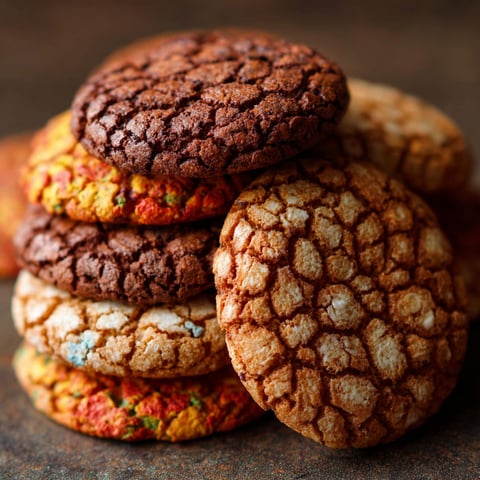 A stack of Fruity Pebble cookies on a table.