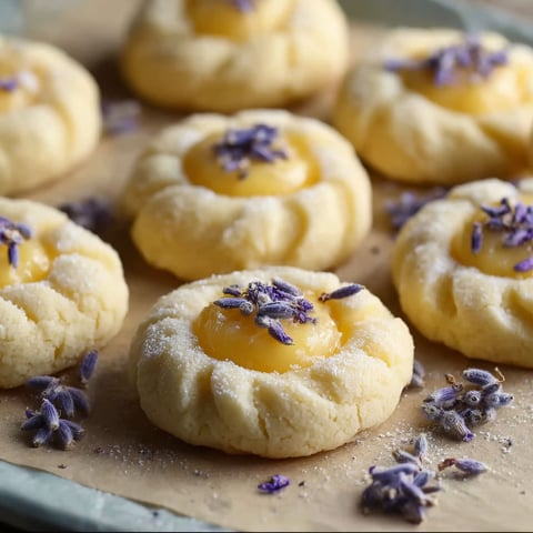 A plate of Lemon Lavender Thumbprint Cookies with powdered sugar on top.