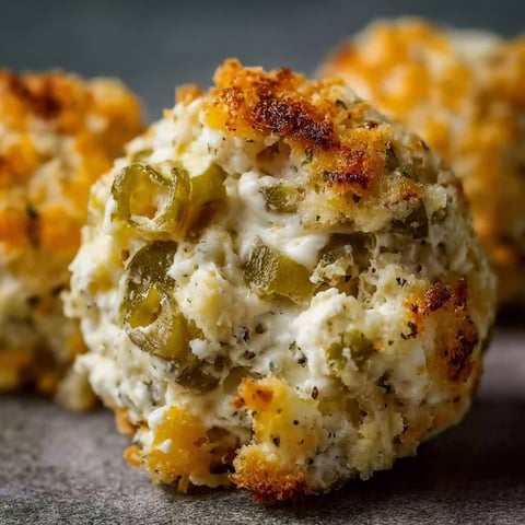 A close up of a delicious Swamp Goo Gobbles recipe, featuring a mixture of cheese and green peppers.