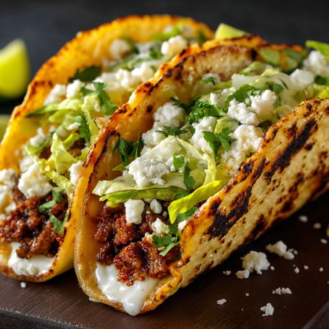 A delicious taco with lettuce and blue cheese on a wooden table.