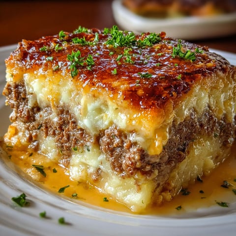 A delicious Cowboy Meatloaf & Potato Casserole is served on a white plate.