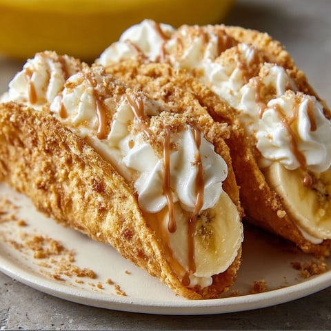 A plate of Banana Pudding Tacos with whipped cream and banana slices.
