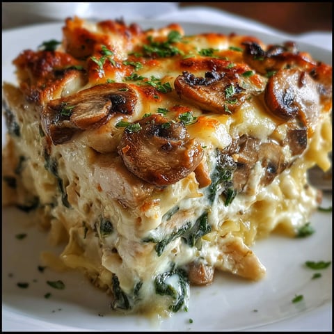A delicious Creamy Cottage Cheese Chicken Casserole is served on a white plate.