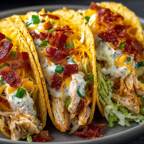 A plate of High Protein Crack Tacos with bacon, lettuce, and cheese.
