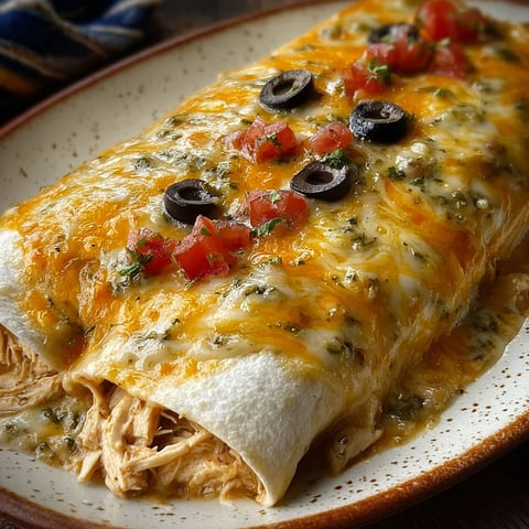 A delicious Queso Chicken Enchilada is served on a plate.