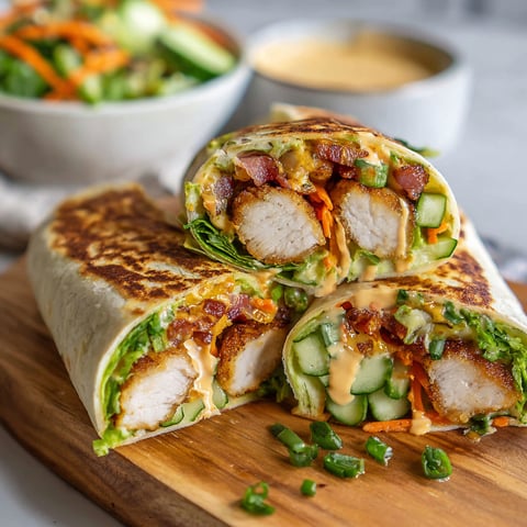 A delicious Honey Mustard Chicken Wrap is served on a wooden cutting board.