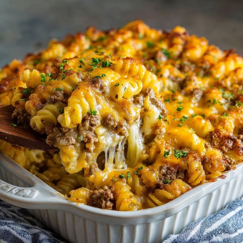 A delicious casserole with a cheesy hamburger and french fry topping.